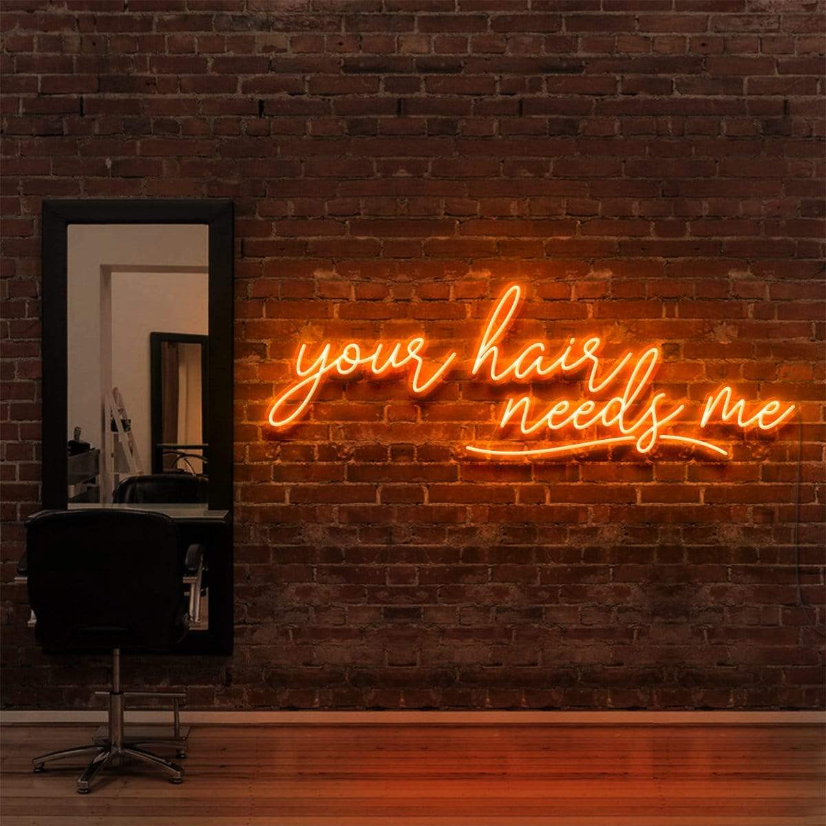 "Your Hair Needs Me" Neon Sign for Hair Salons & Barbershops 90cm (3ft) / Orange / LED Neon by Neon Icons